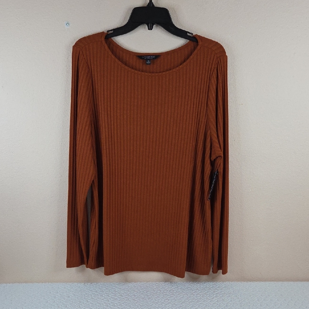 Liverpool Los Angeles Womans Knit Long Sleeve Boat Neck Top. 2X. Color Cedar Rib